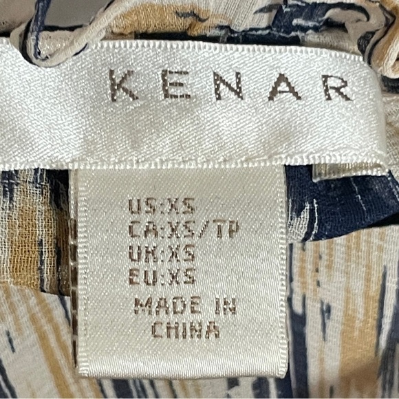 🌺 Kenar Boho Ikat Navy Tie Neck Lightweight Blouse Size XS - Picture 7 of 10